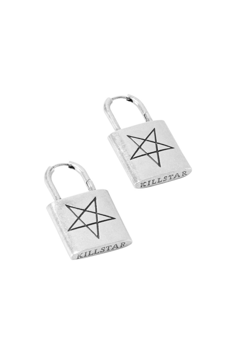 Killstar Locked Away Earrings Plateados | 64397-HDEX