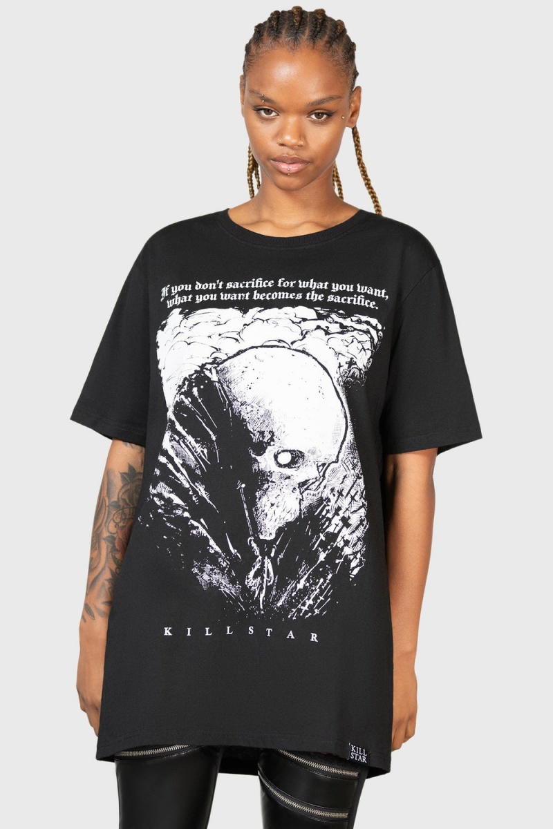 Killstar Lonely Dark T-Shirt Negros Blancos | 87260-CVZM