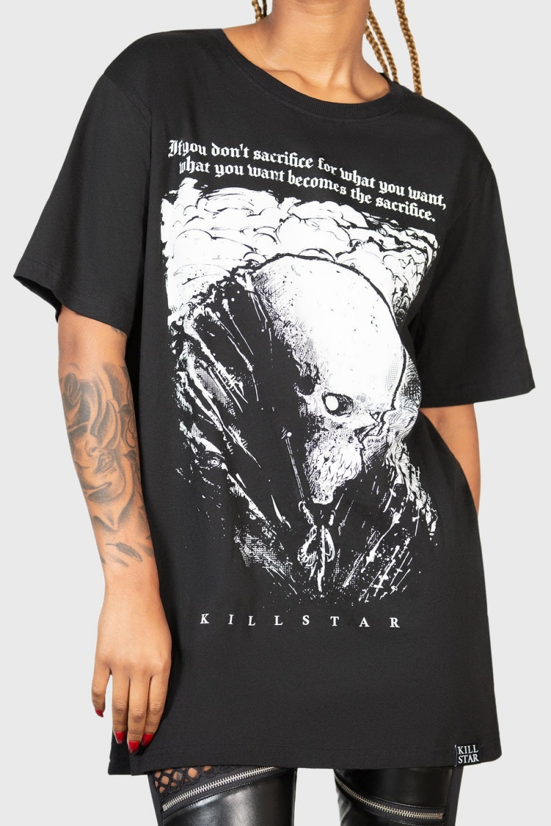 Killstar Lonely Dark T-Shirt Negros Blancos | 87260-CVZM