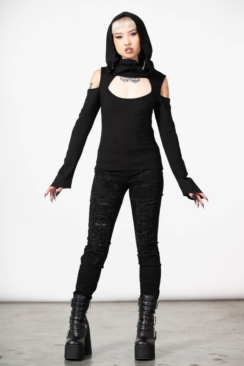 Killstar Lore Encapuchado Top Negros | 35674-PHMI