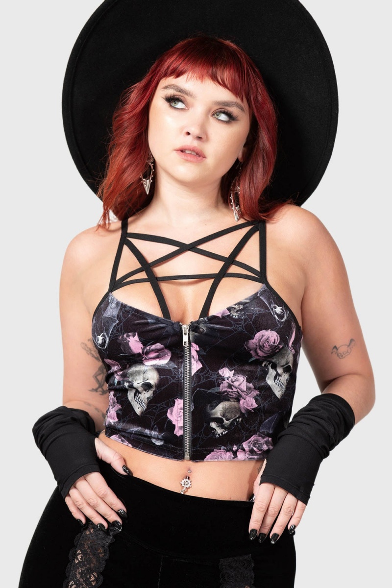 Killstar Lost In Sin Zip Top [BLACK/PINK] Rosas | 78329-KQLC