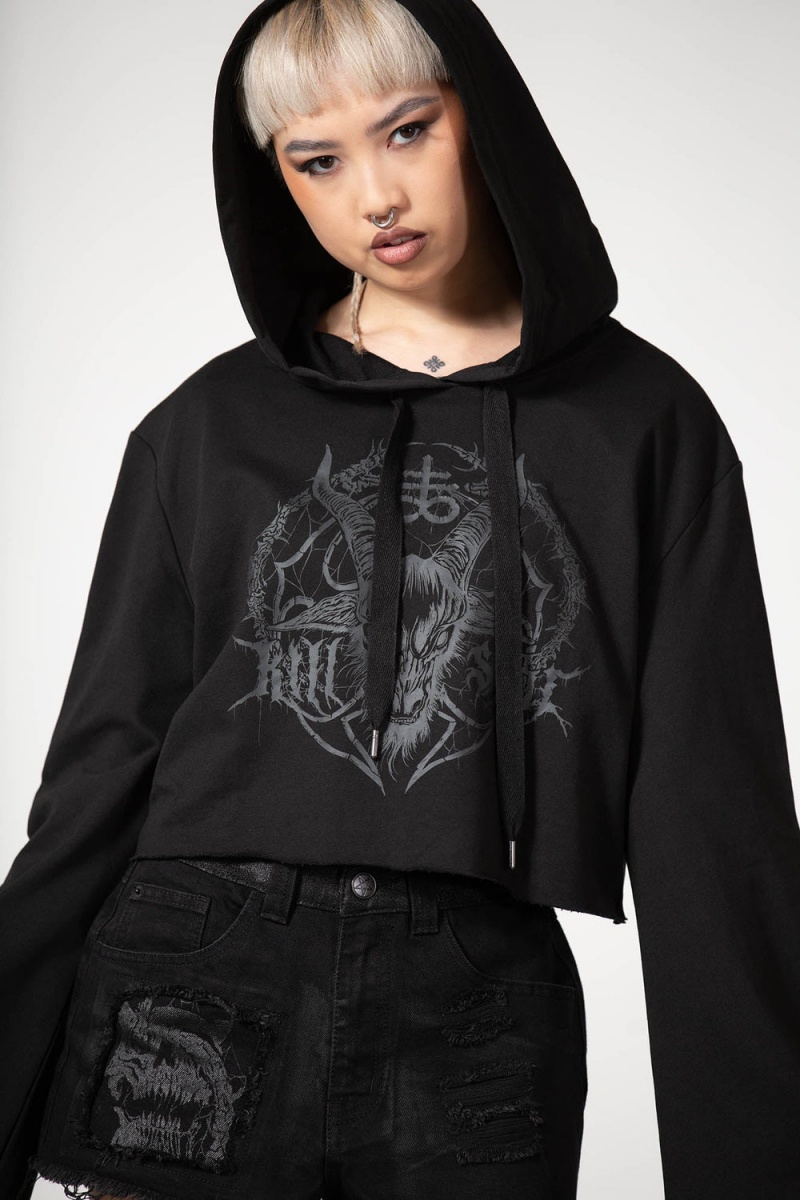Killstar Lost It Cropped Hoodie Negros | 71520-IOBM