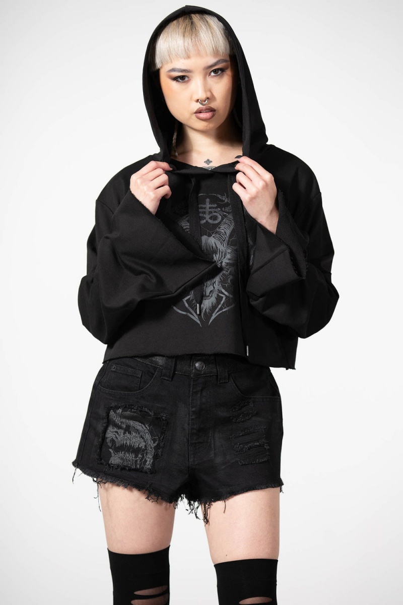Killstar Lost It Cropped Hoodie Negros | 71520-IOBM