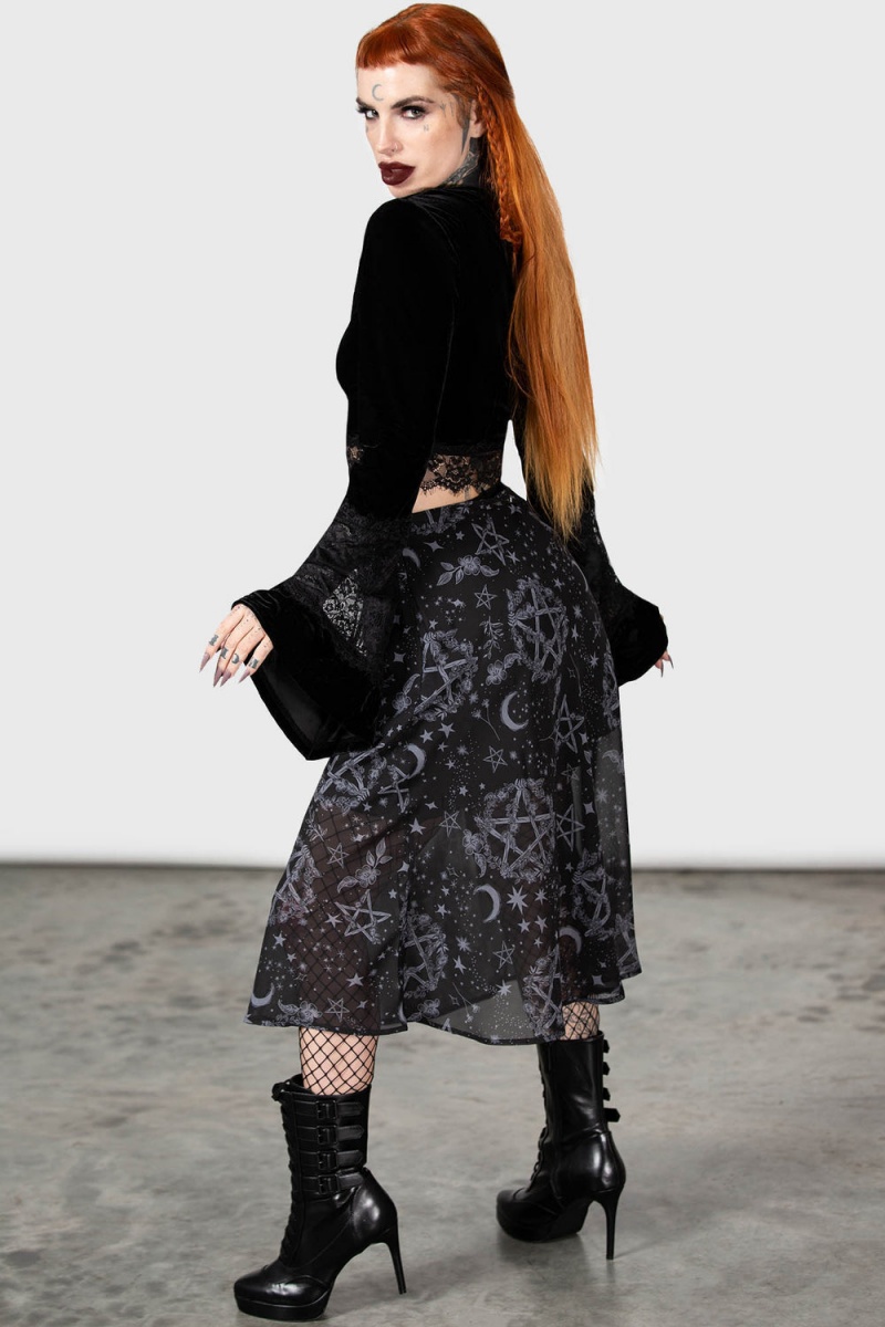 Killstar Luella Bias Midi Skirt Negros | 68437-KHMT