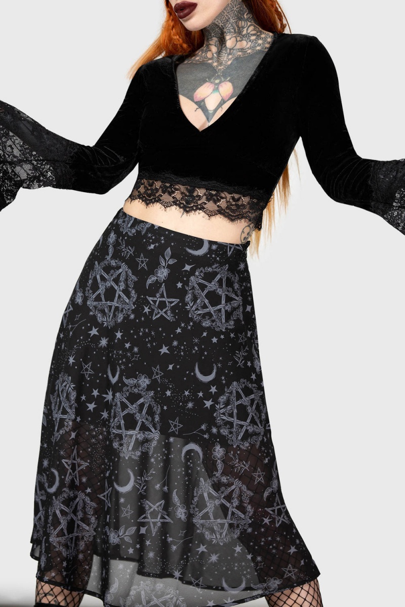 Killstar Luella Bias Midi Skirt Negros | 68437-KHMT