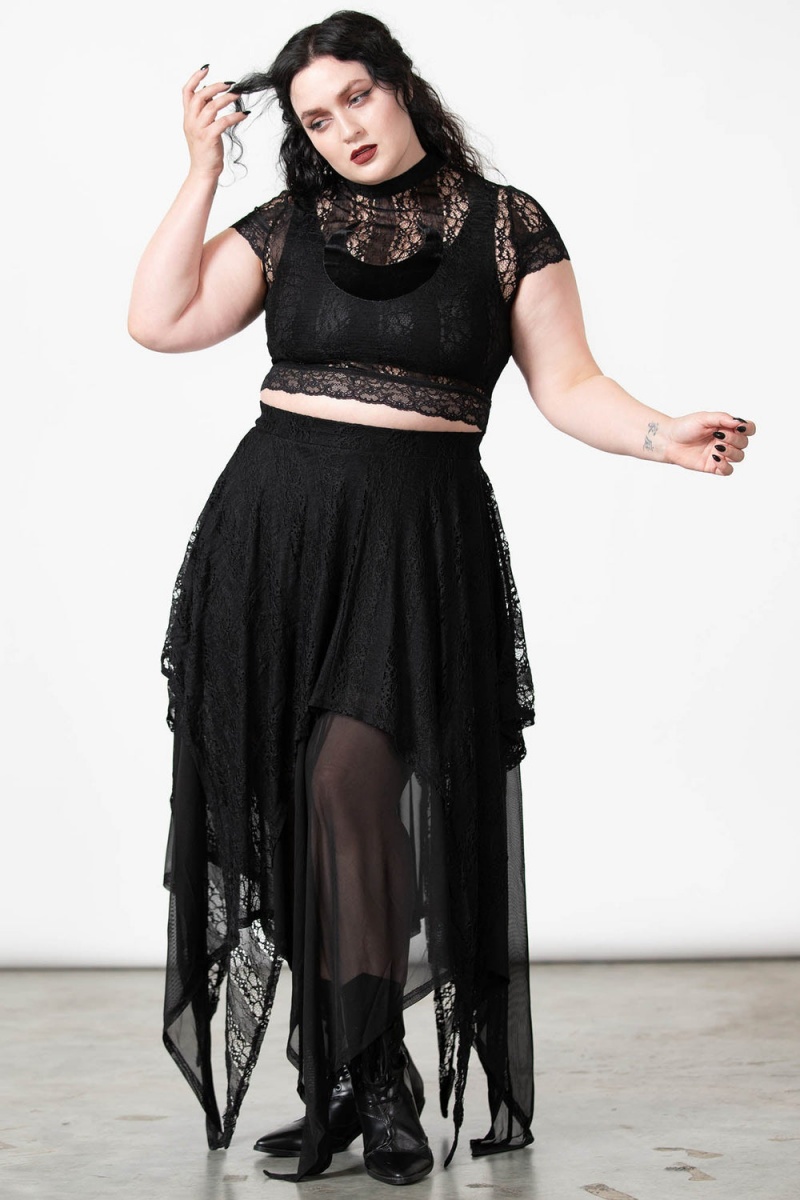 Killstar Lunar Layers Maxi Skirt Negros | 87103-PVEC