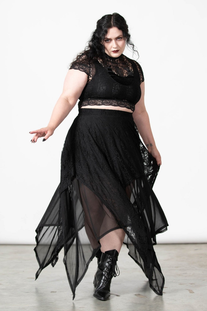 Killstar Lunar Layers Maxi Skirt Negros | 87103-PVEC