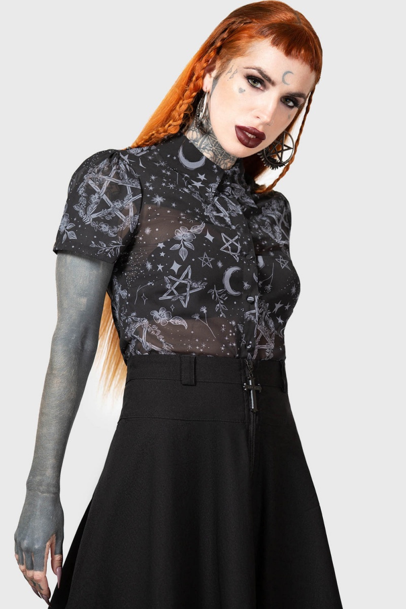 Killstar Lunar Soul Blouse Negros | 10324-ENCR