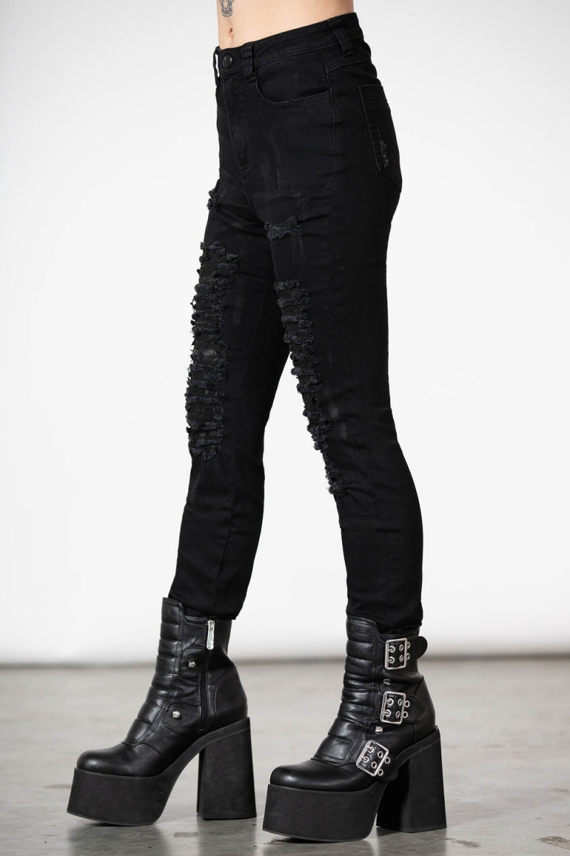Killstar Lyfe Line Patch Jeans Negros | 14283-RIBD