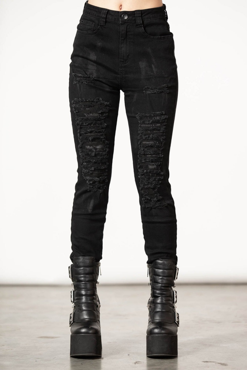 Killstar Lyfe Line Patch Jeans Negros | 14283-RIBD