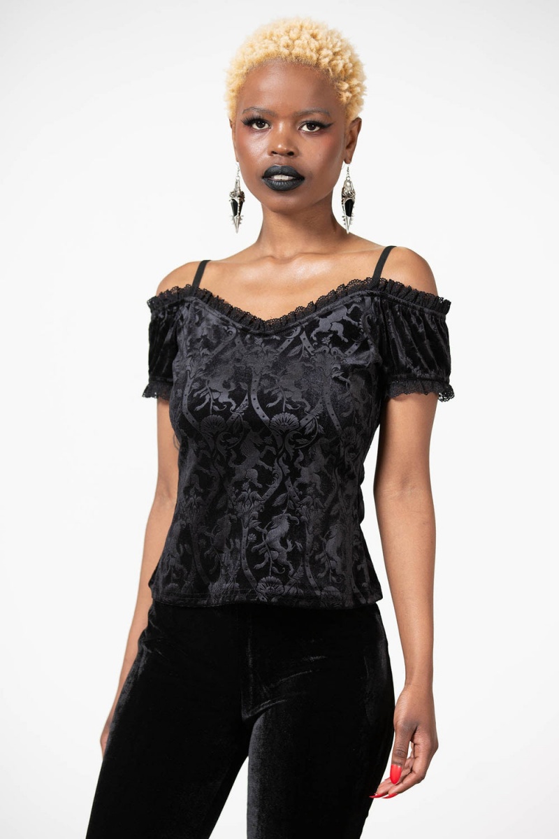 Killstar Mademoiselle Bardot Top Negros | 17359-WBEQ