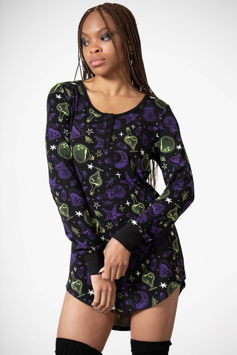 Killstar Magic Laze Lounge Vestido Negros | 07652-SITR