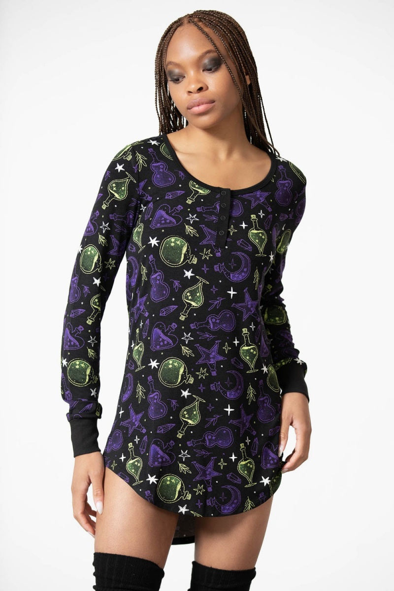 Killstar Magic Laze Lounge Vestido Negros | 07652-SITR