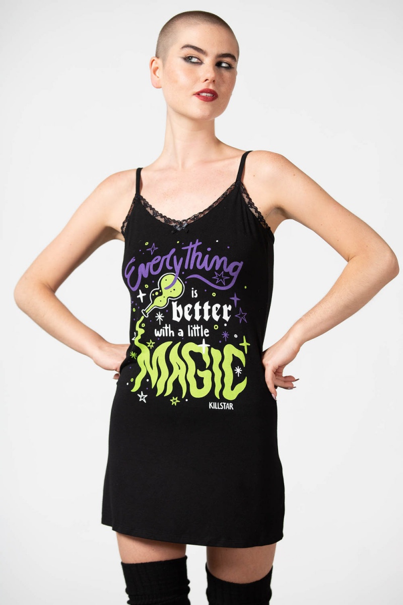 Killstar Magic Night Cami Vestido Negros | 61402-DTZB