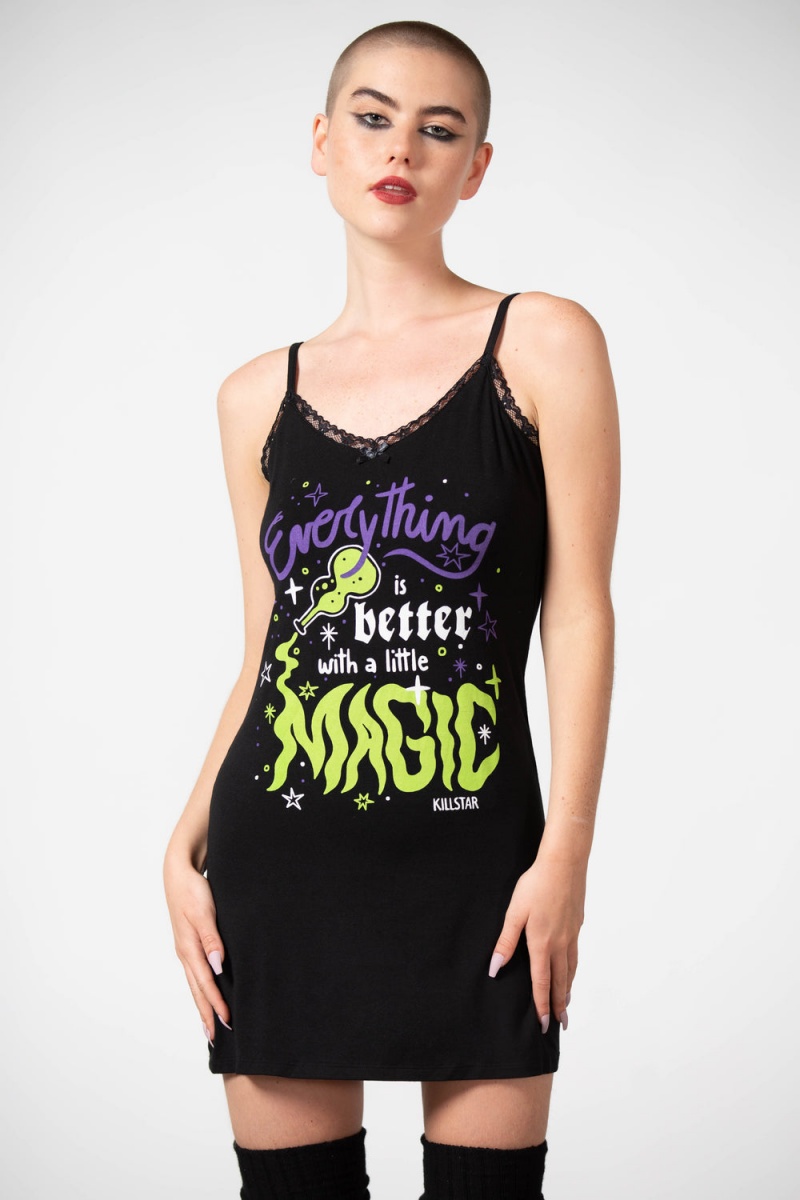 Killstar Magic Night Cami Vestido Negros | 61402-DTZB