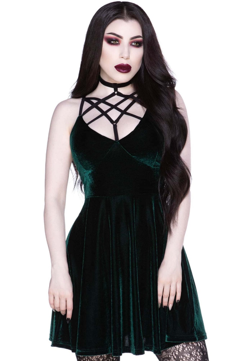 Killstar Magica Skater Vestido [EMERALD] Verdes | 76581-XLGV