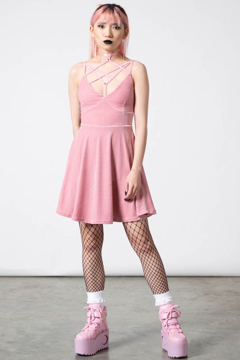 Killstar Magica Skater Vestido [PASTEL PINK] Rosas | 83562-IQYJ
