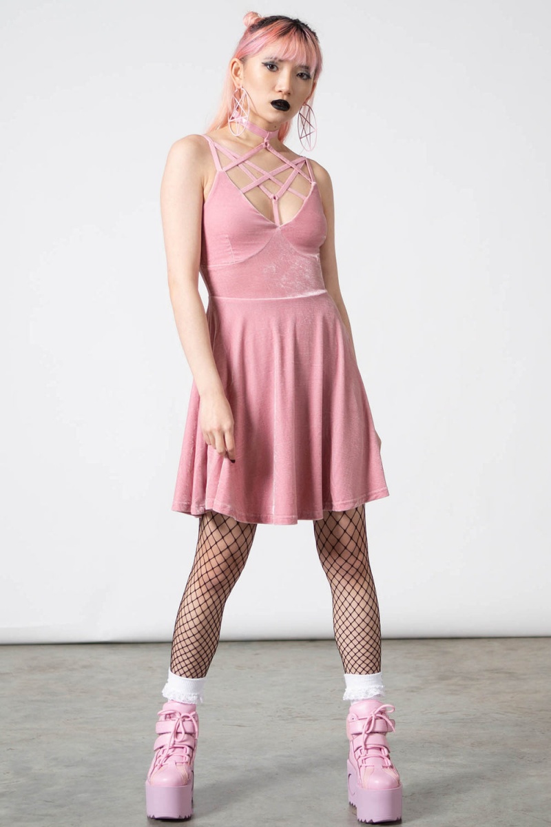 Killstar Magica Skater Vestido [PASTEL PINK] Rosas | 83562-IQYJ