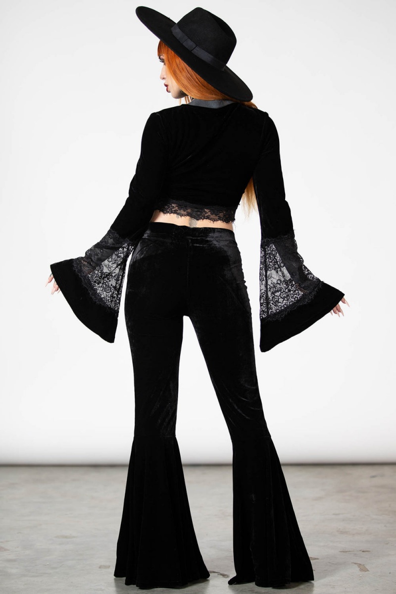 Killstar Marisol Velvet Bell Bottoms Negros | 30965-YADU