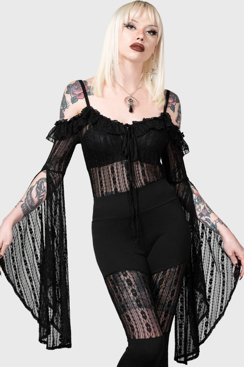 Killstar Melisanda Bardot Top Negros | 90375-QIUY