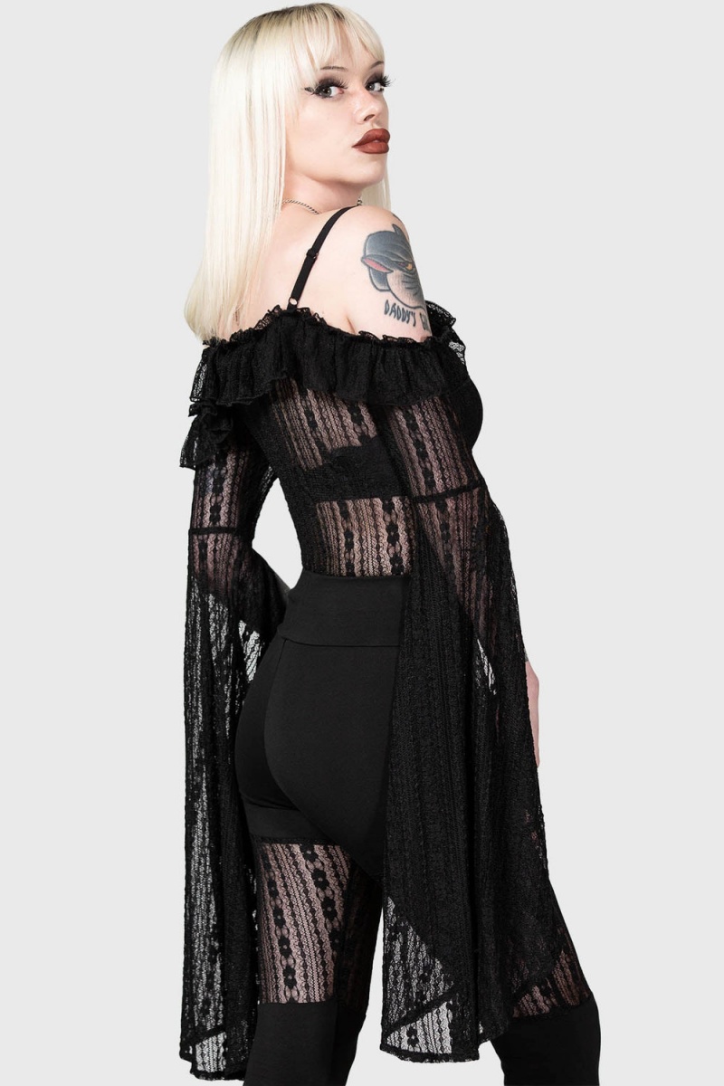 Killstar Melisanda Bardot Top Negros | 90375-QIUY