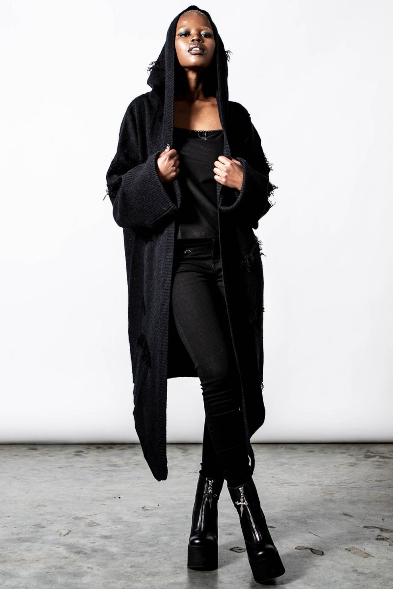 Killstar Midnight Long Cardigan Negros | 70583-CUMT