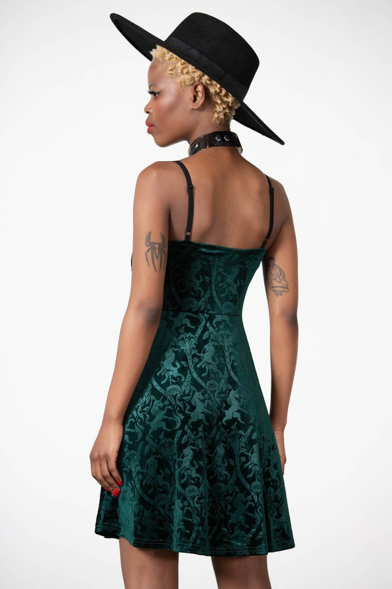 Killstar Mistress Of Mayhem Skater Vestido [EMERALD] Verdes | 01673-VLAI