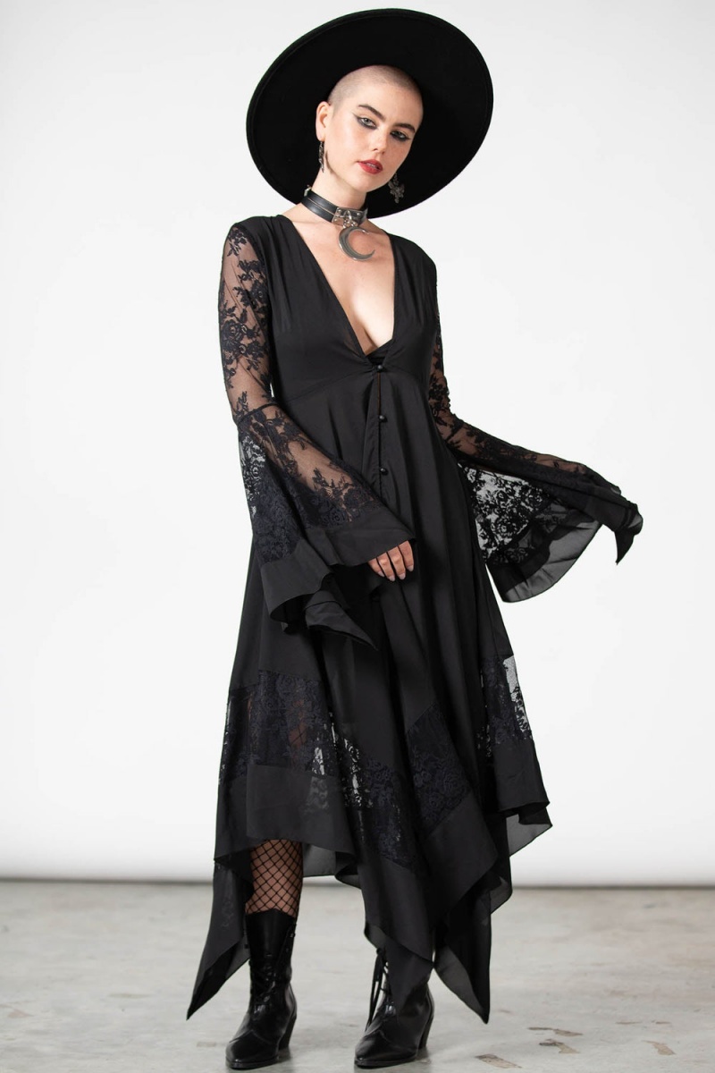 Killstar Misty Night Maxi Vestido Negros | 36172-CYFU