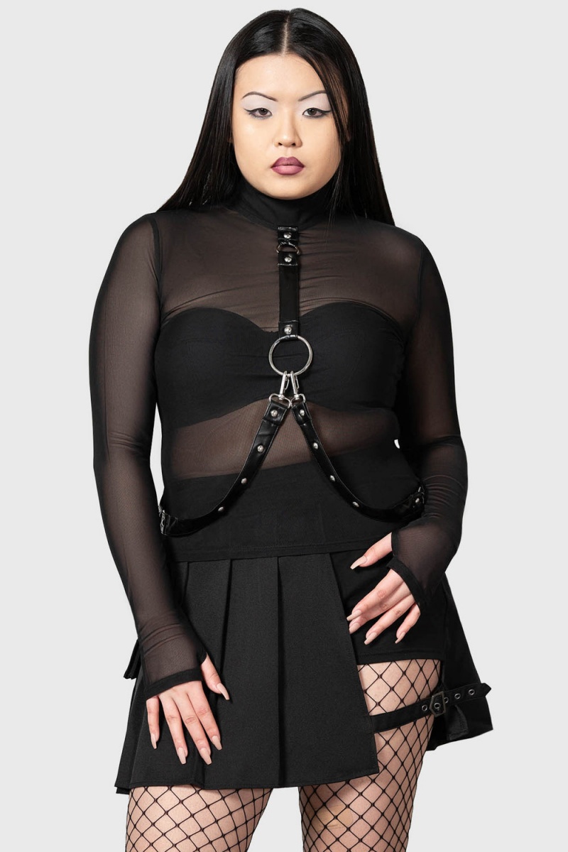 Killstar Mock Widow Mesh Top Negros | 76951-CQYO