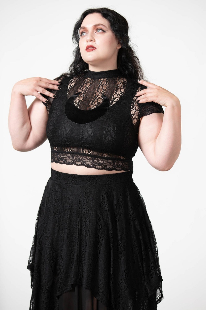 Killstar Moon Rays Encaje Crop Top Negros | 29731-JYGE