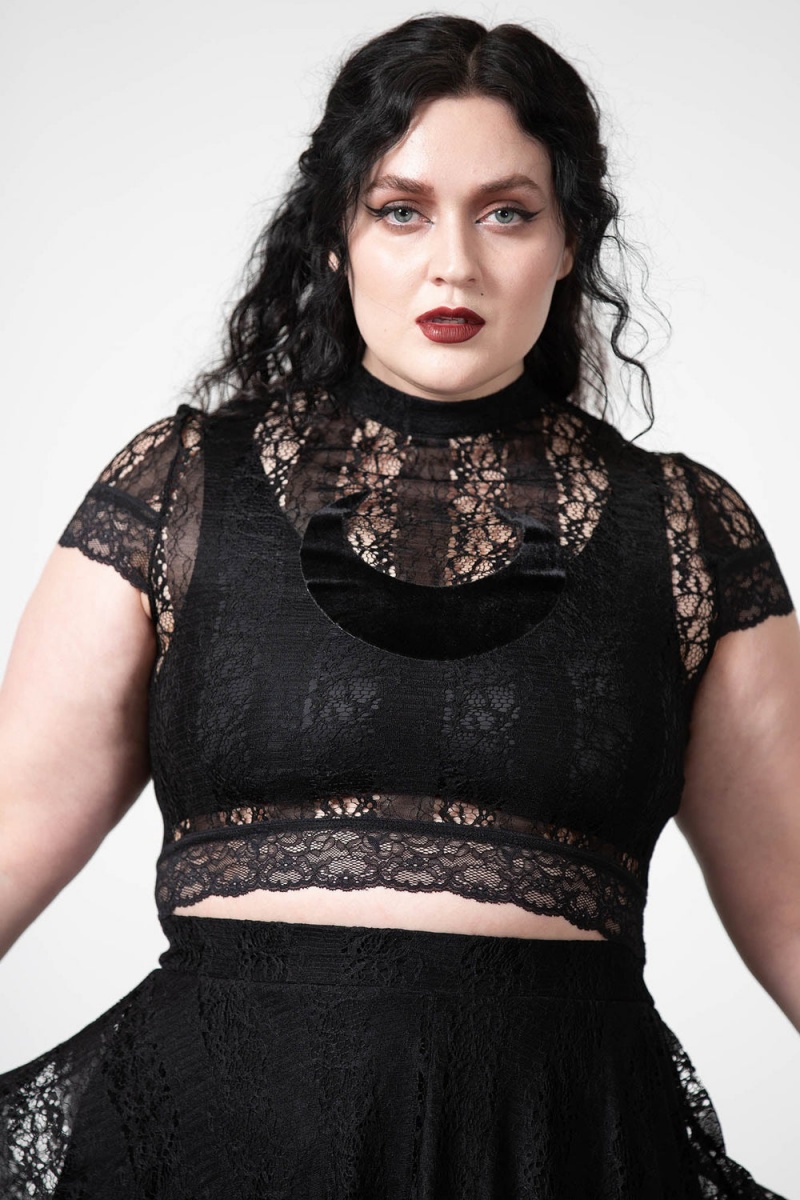 Killstar Moon Rays Encaje Crop Top Negros | 29731-JYGE