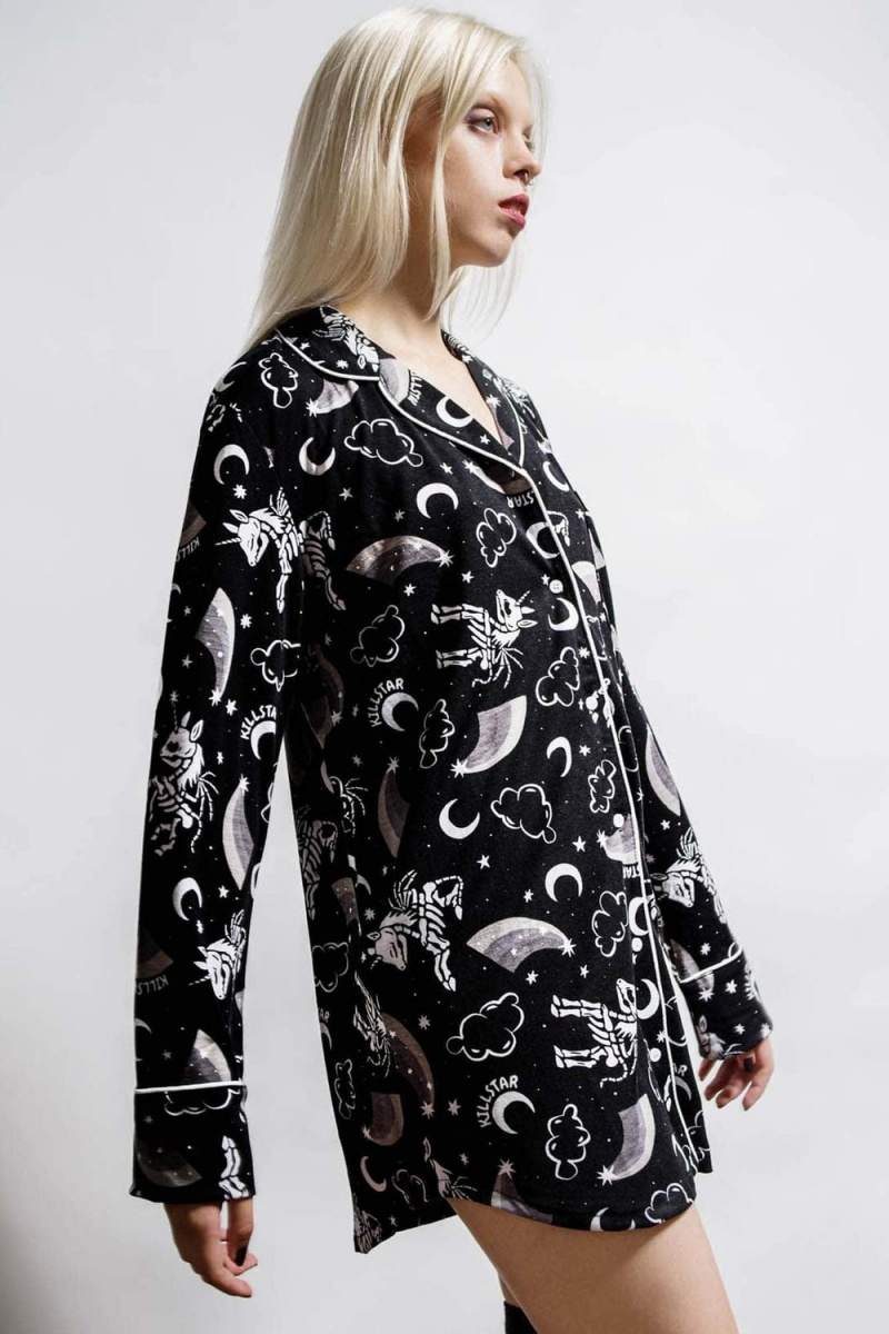 Killstar Moonbow Lounge Shirt Negros | 29683-FMZQ