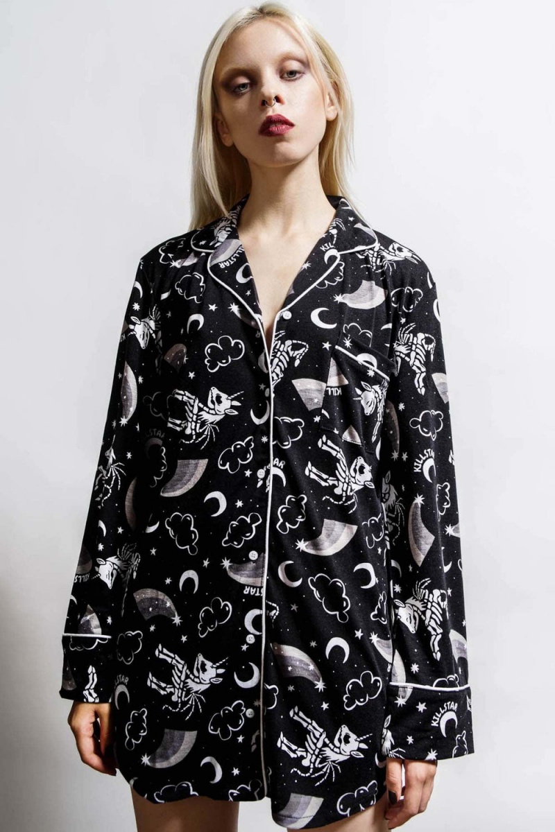 Killstar Moonbow Lounge Shirt Negros | 29683-FMZQ