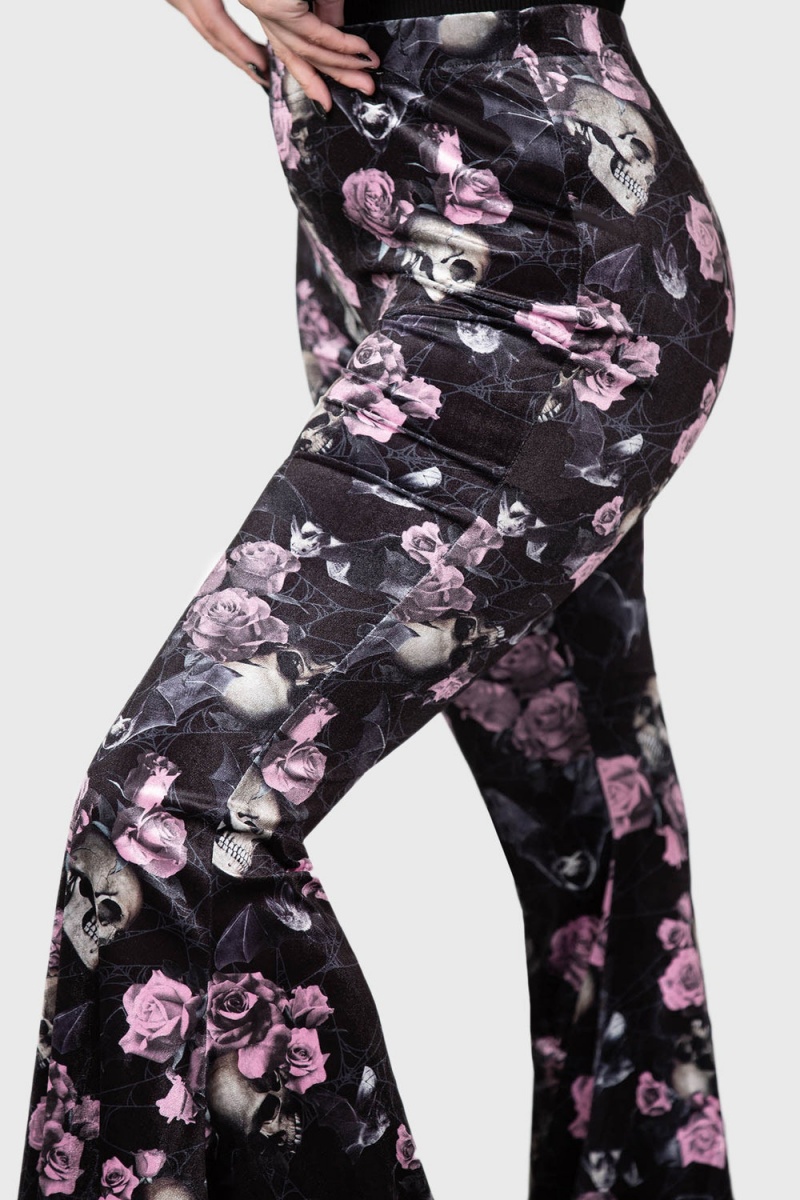 Killstar Moondance Bell Bottoms [BLACK/PINK] Rosas | 29357-LBIG
