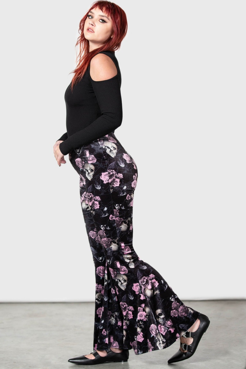Killstar Moondance Bell Bottoms [BLACK/PINK] Rosas | 29357-LBIG