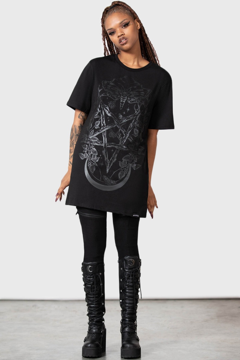 Killstar Moongazer T-Shirt Negros | 20967-ULID