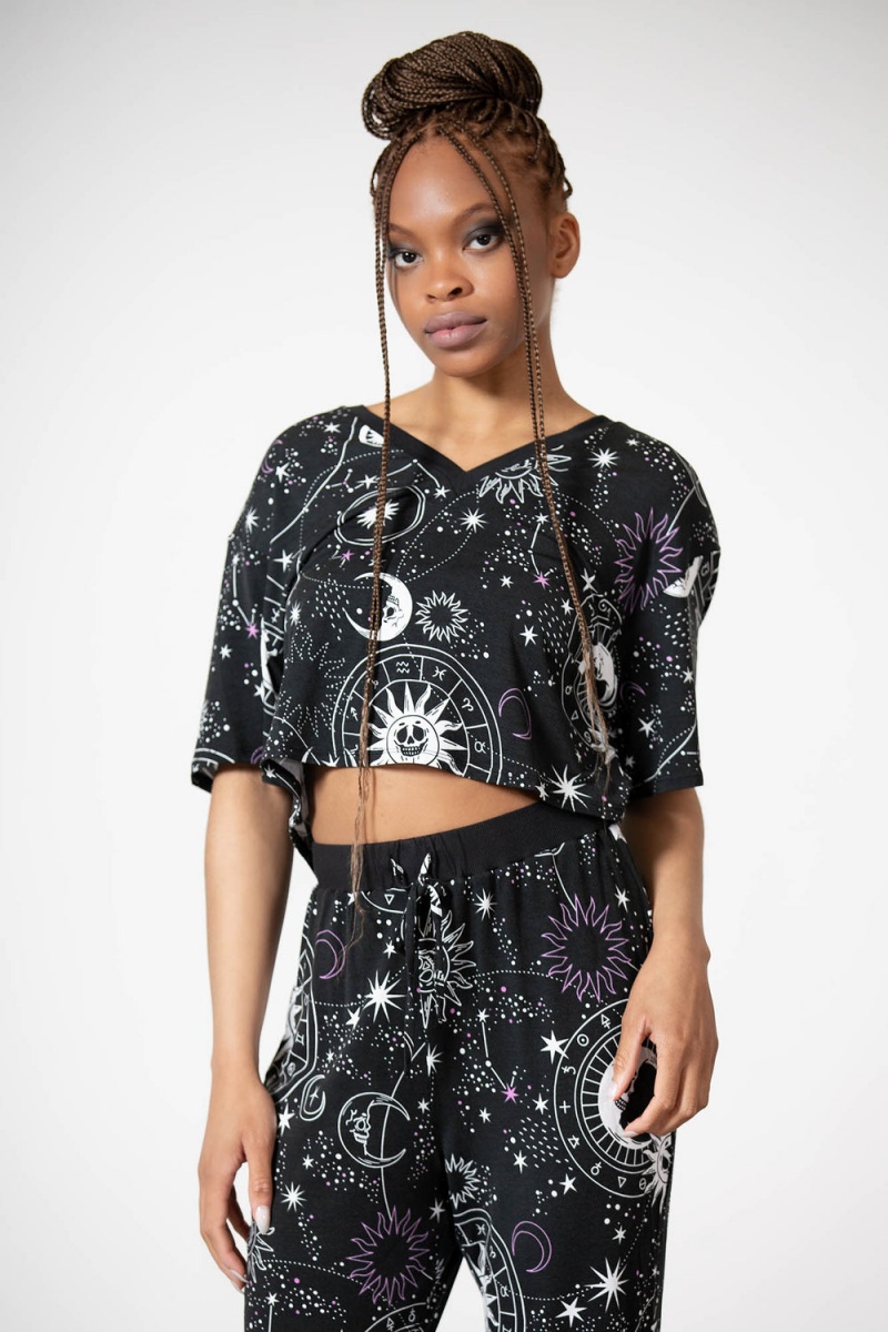 Killstar Moonlight V Neck Crop Top Negros | 15806-HMCN