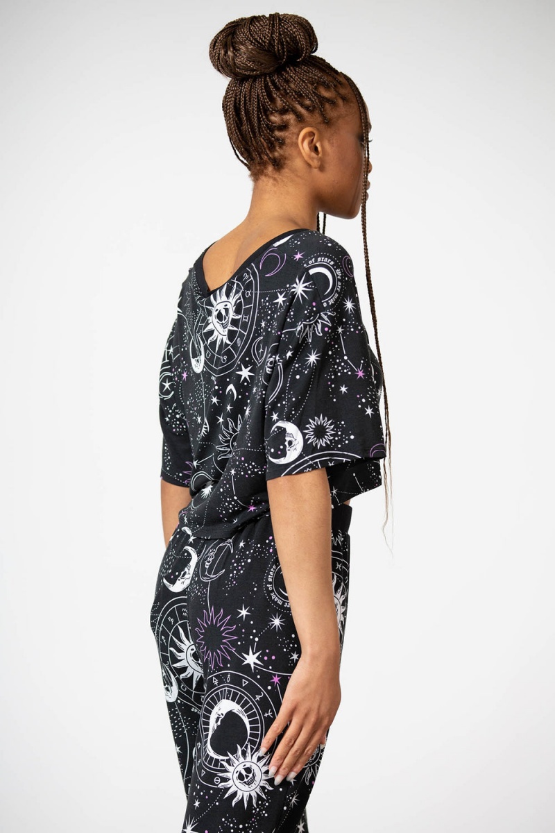 Killstar Moonlight V Neck Crop Top Negros | 15806-HMCN