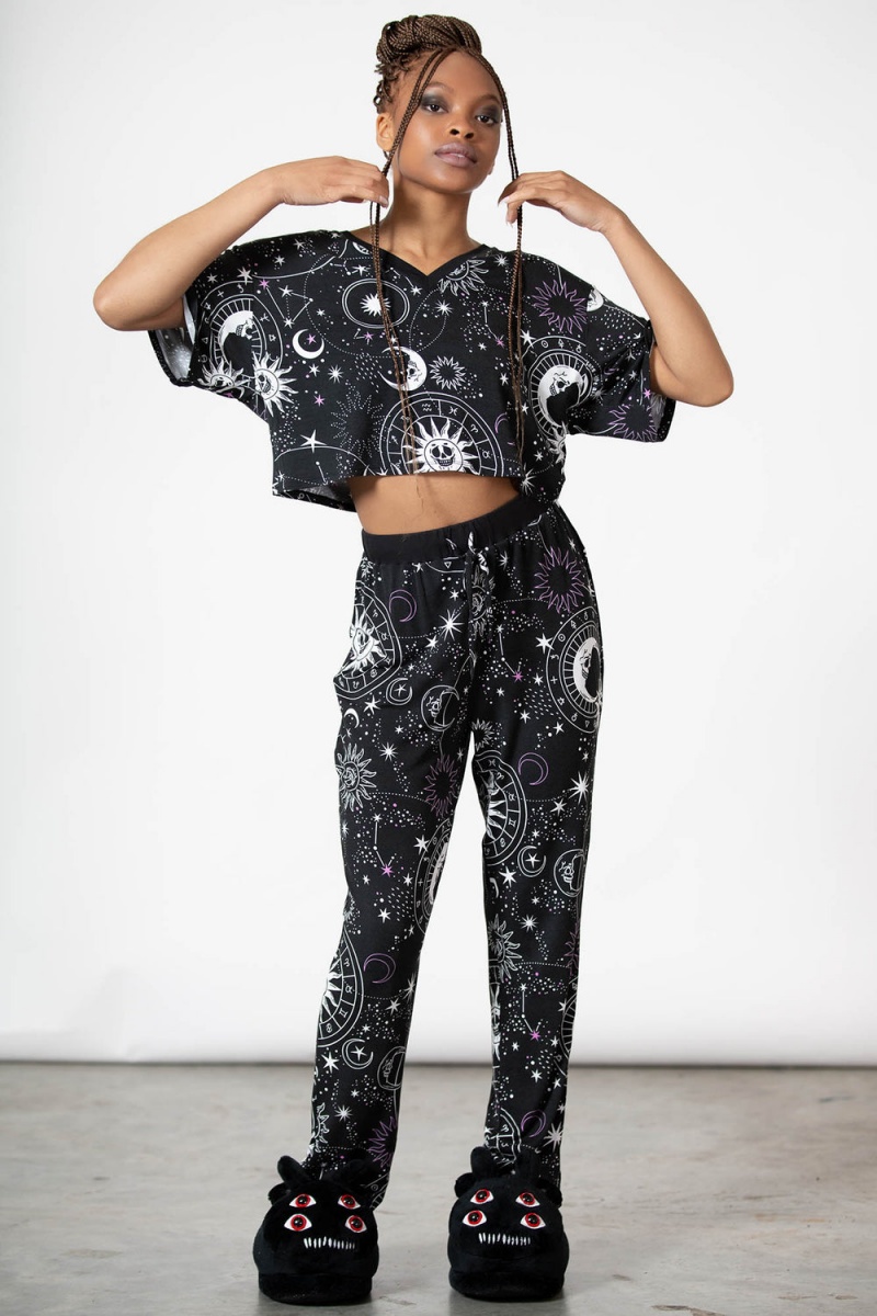 Killstar Moonlight V Neck Crop Top Negros | 15806-HMCN