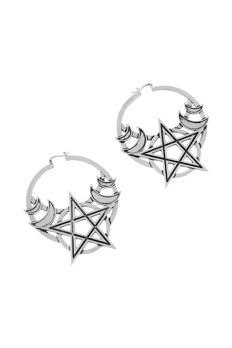 Killstar Moonlit Hoop Earrings [S] Plateados | 94526-FLVW