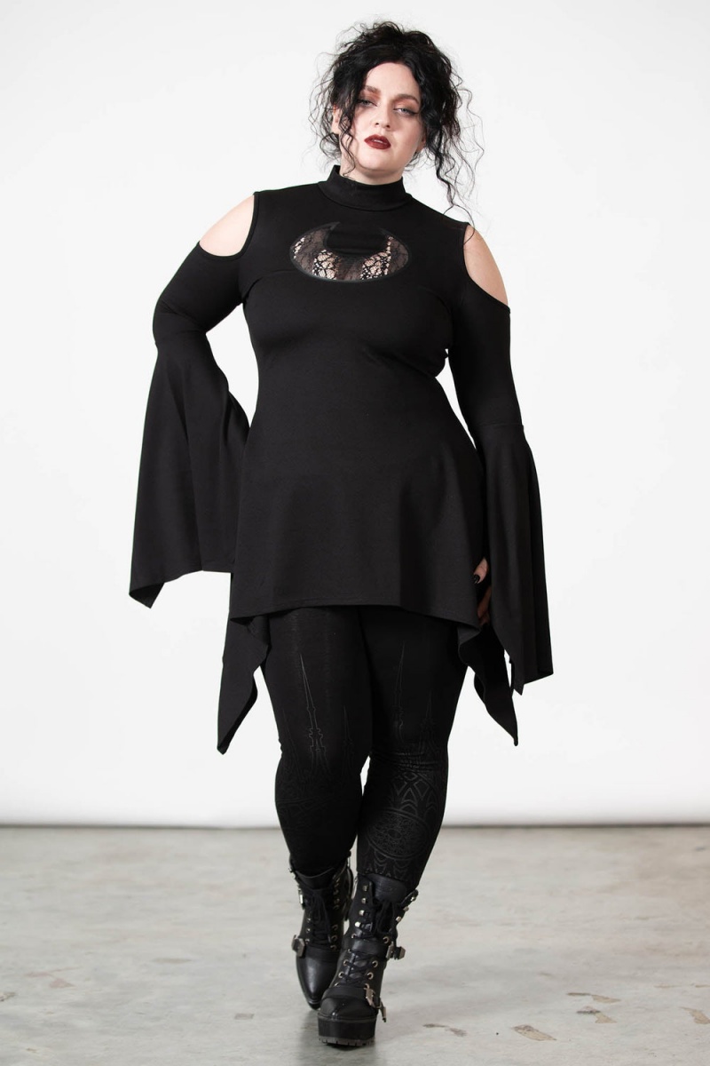 Killstar Moonshine Cold Shoulder Top Negros | 45386-JFPQ