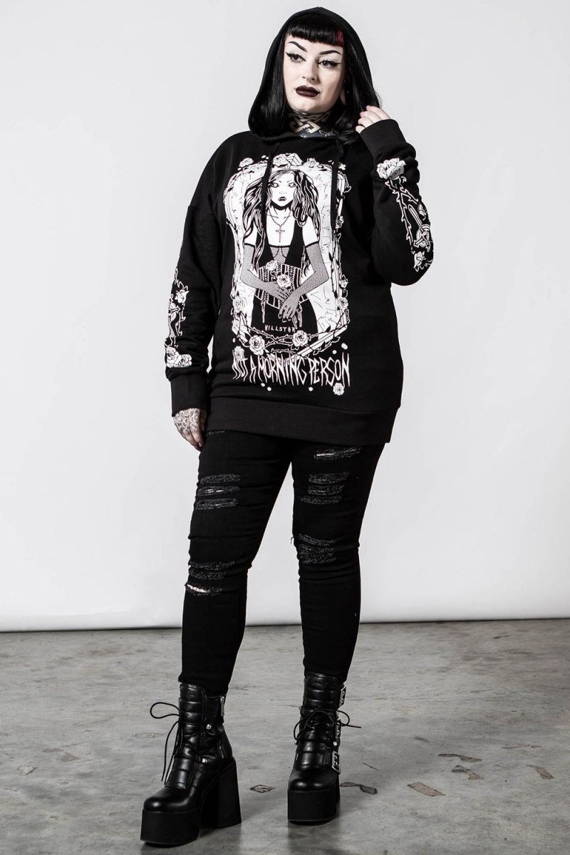 Killstar Morning Longline Hoodie Negros | 80952-ZBDW