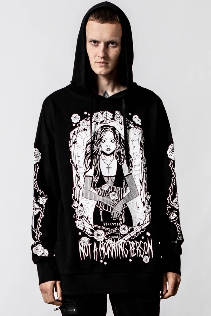 Killstar Morning Longline Hoodie Negros | 80952-ZBDW