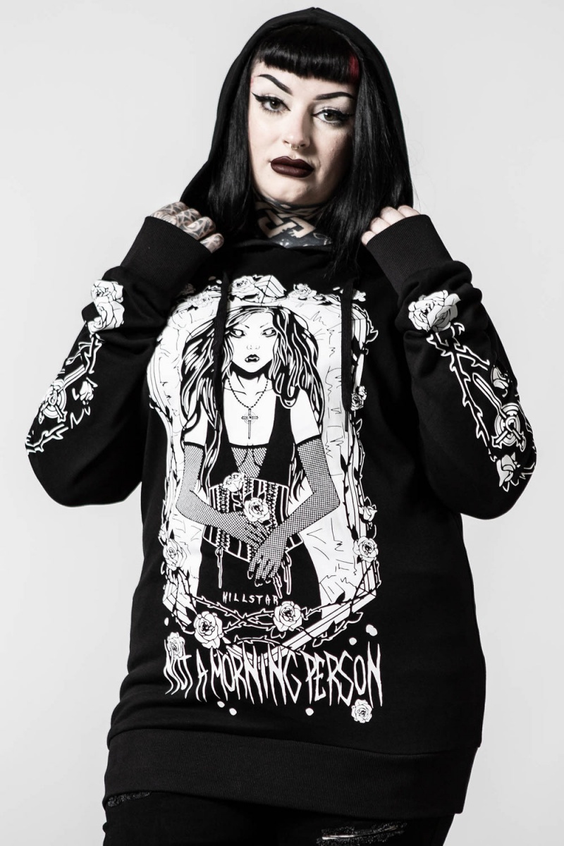 Killstar Morning Longline Hoodie Negros | 80952-ZBDW