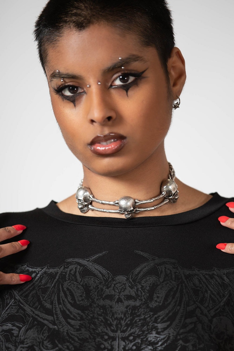 Killstar Naven Choker Plateados | 40529-CFJD