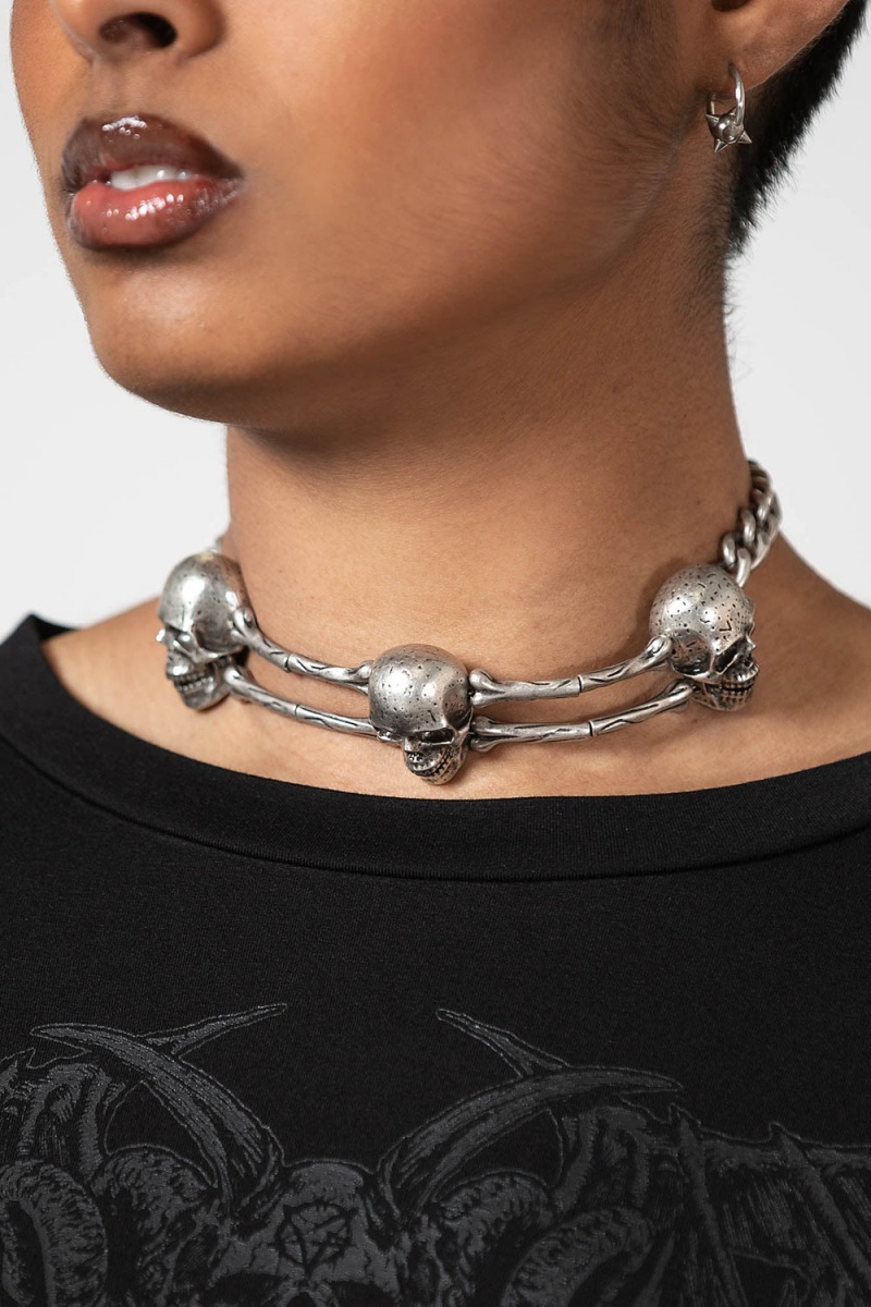 Killstar Naven Choker Plateados | 40529-CFJD
