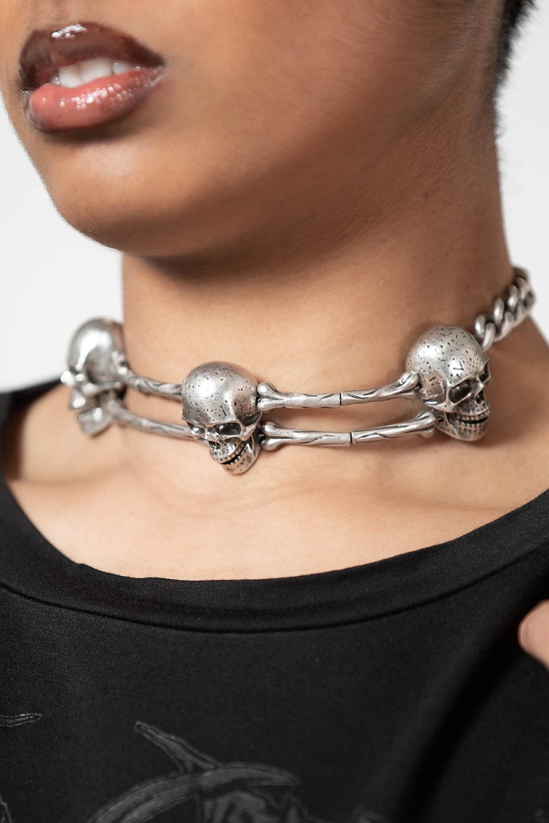 Killstar Naven Choker Plateados | 40529-CFJD