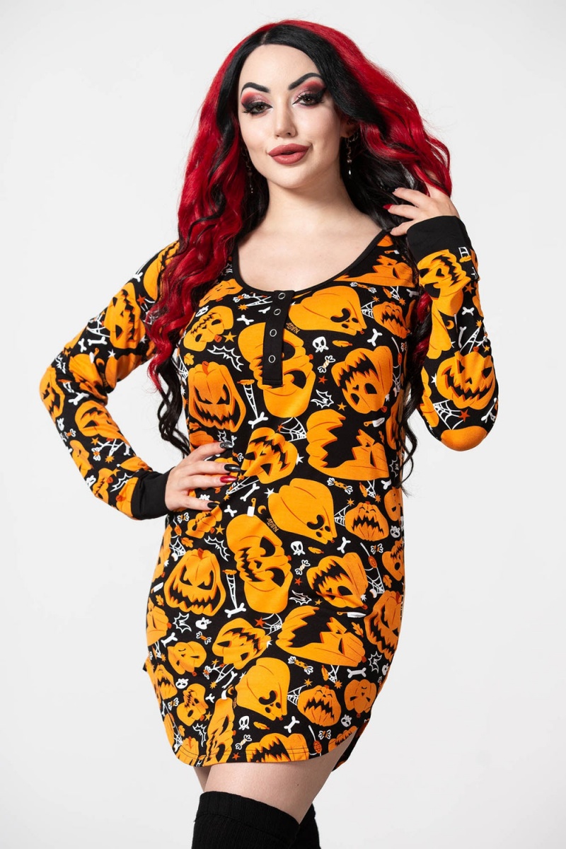 Killstar Night Harvest Henley Vestido Negros | 85704-DOMS