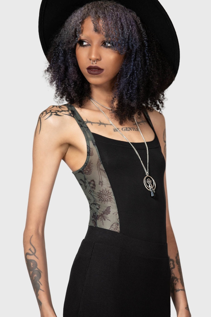 Killstar Night Lichen Bodysuit Negros | 35972-CALO