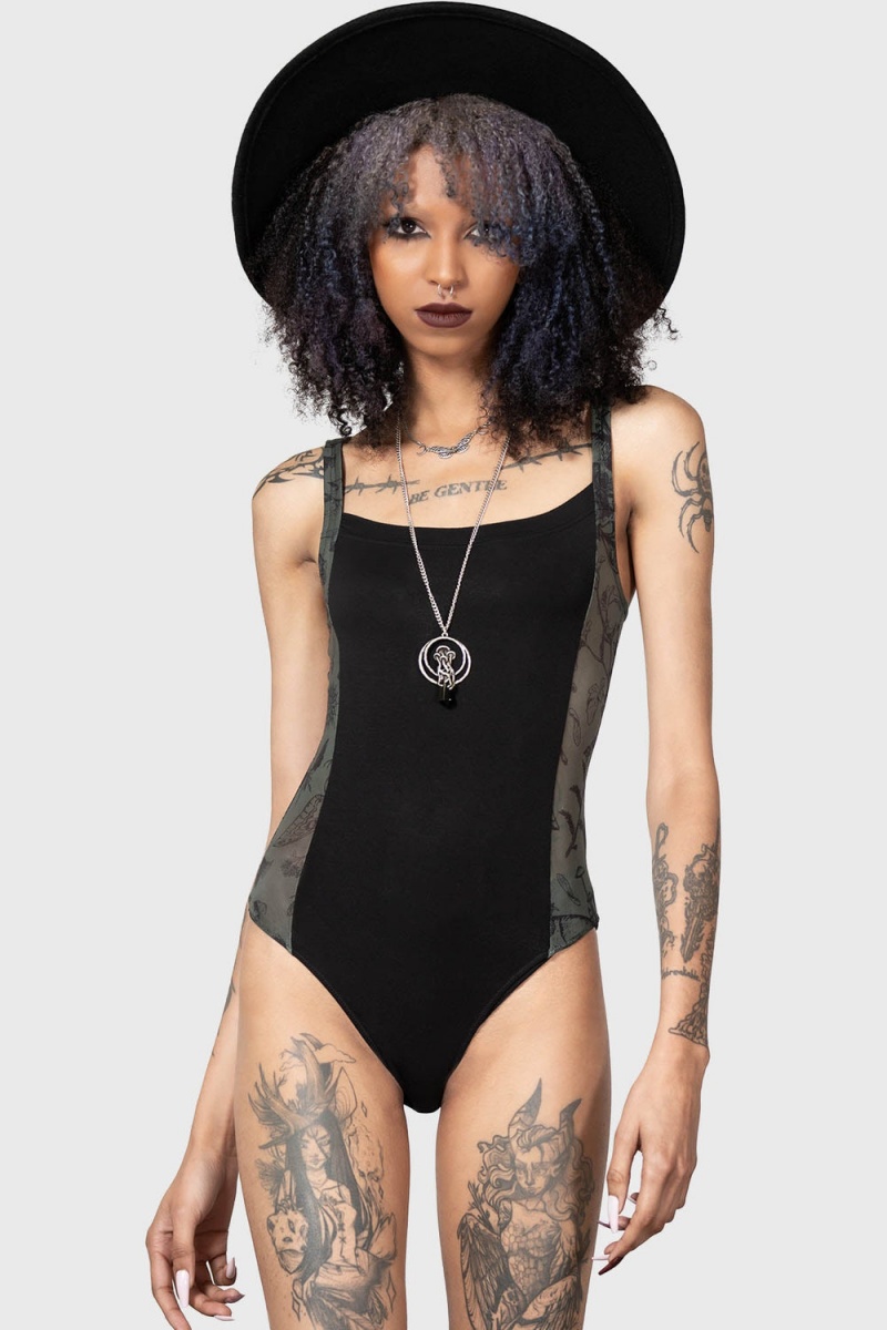 Killstar Night Lichen Bodysuit Negros | 35972-CALO